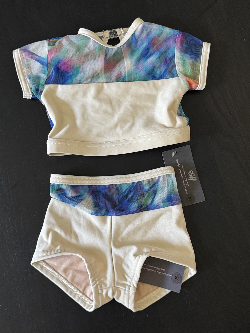 Kids Two-Piece Active Set in White with Multicolor Accents